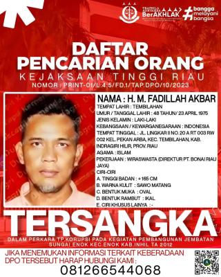 Korupsi Pembangunan Jembatan Sungai Enok Direktur PT BRJ Masuk DPO Kejati Riau